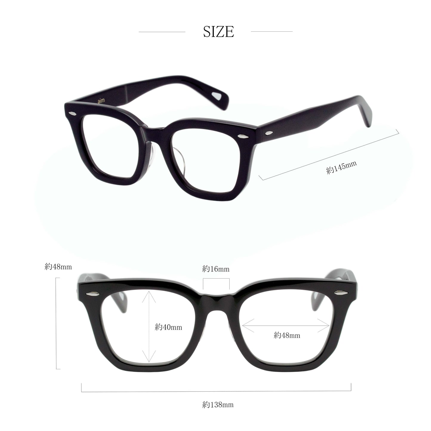 aim-vageu-サイズ_伊達メガネ_ブラック/クリア_スクエア_ウェリントン