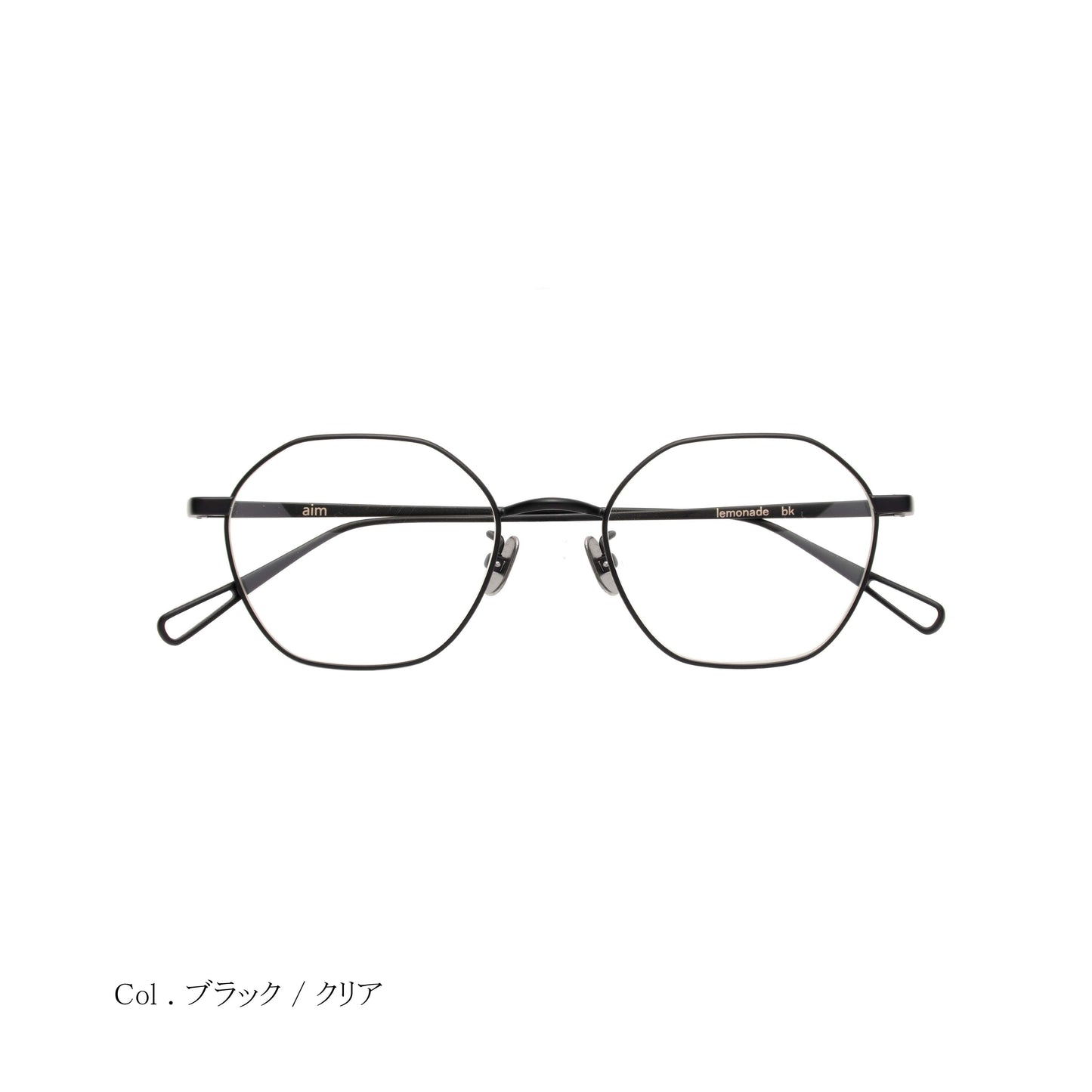 aim-lemonade-bkcl_正面_伊達メガネ_ブラック/クリア_ヘキサゴン
